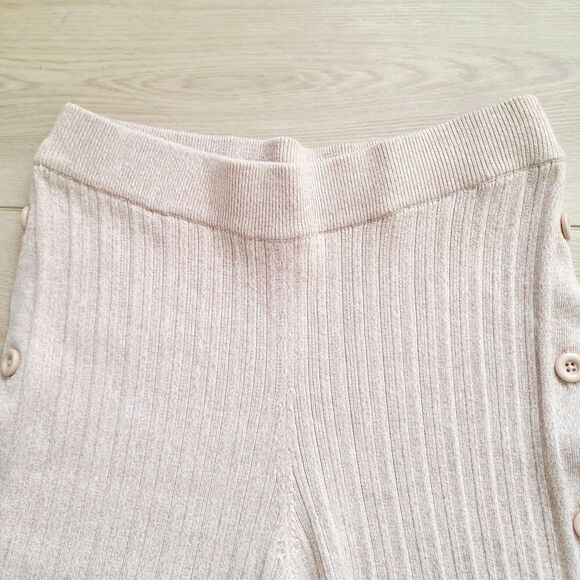 Revolve X Michael Costello Kalina Side Button Pant L Beige Ribbed Knit Pull-On - Picture 3 of 12